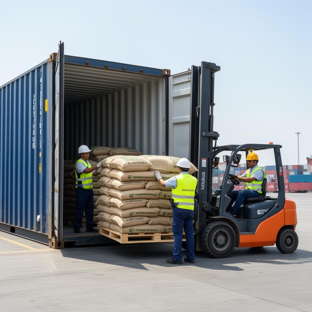 40′ FCL Container Loading — 25–28 MT Rice Sacks